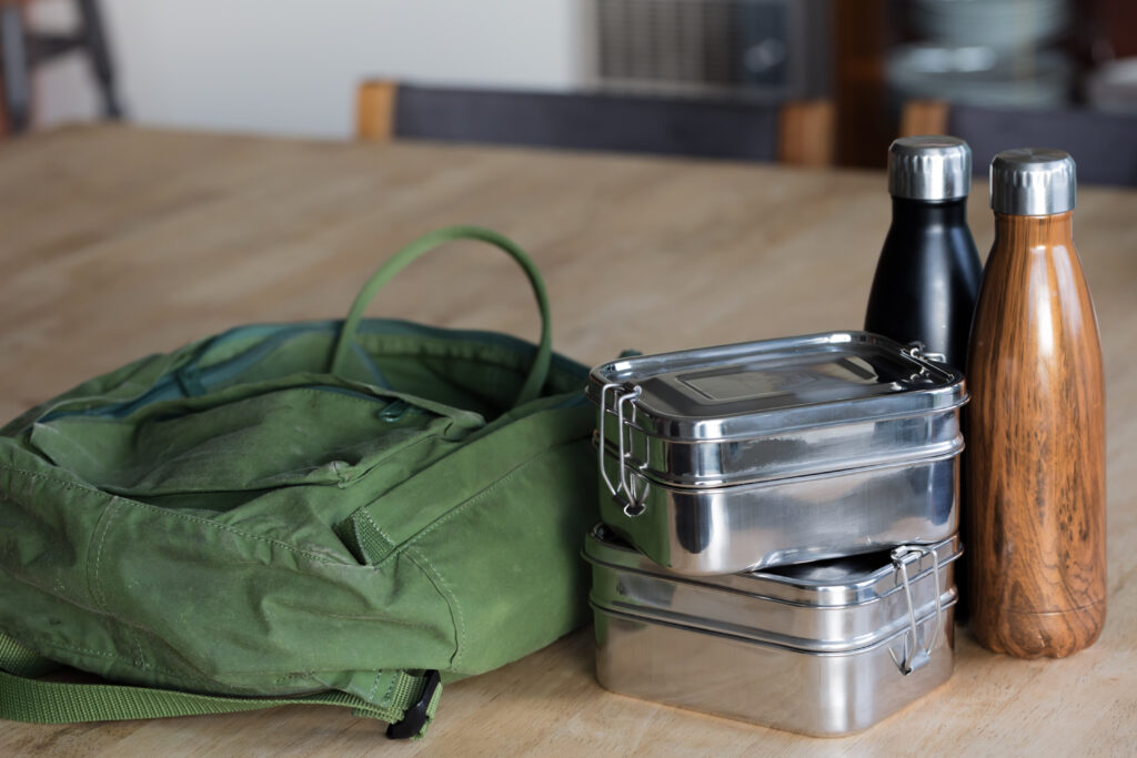 reusable containers and water bottles