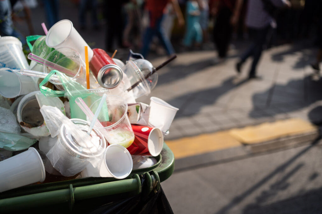 Overflowing garbage plastic waste